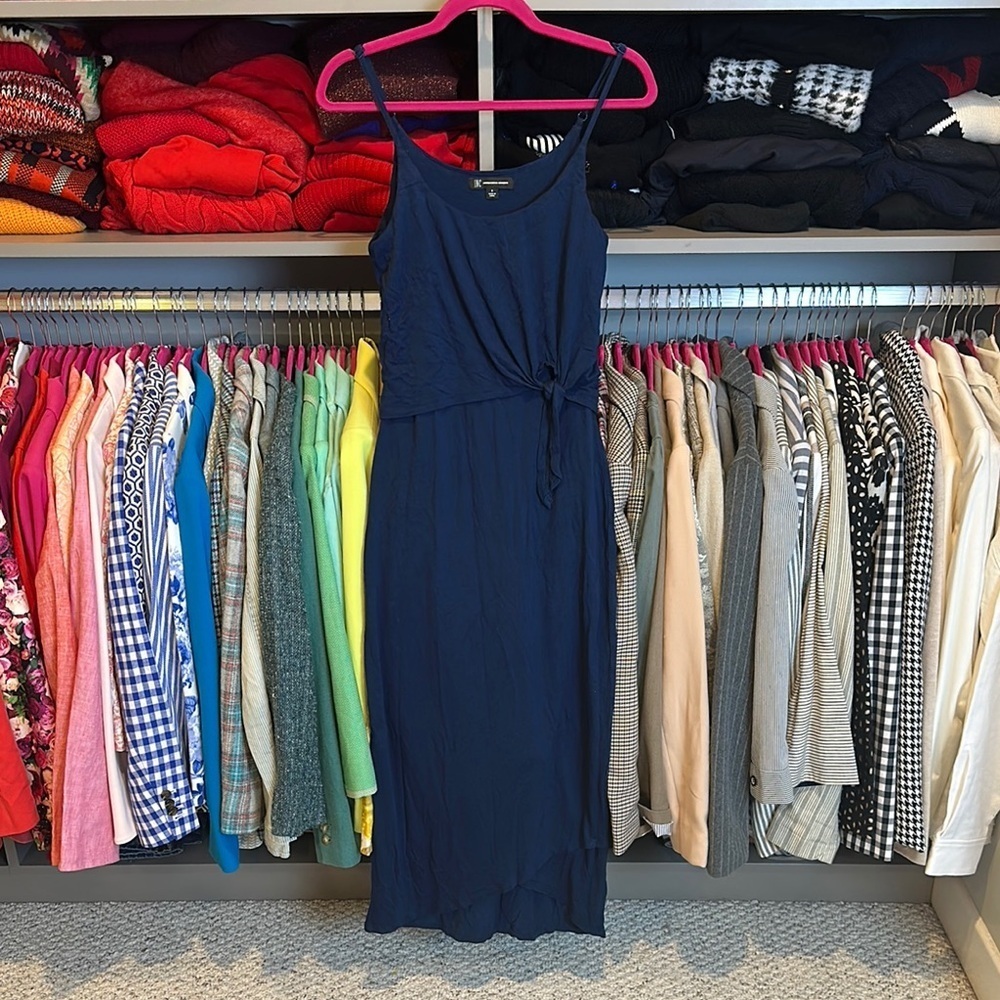 INC navy spaghetti strap tie front maxi dress size S